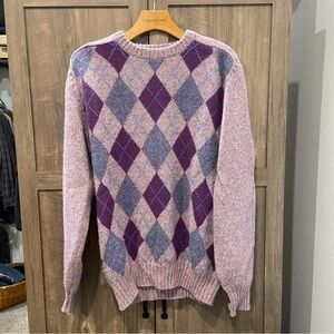 Vintage Brian MacNeil Shetland Wool Sweater Argyle Purple Crew Neck